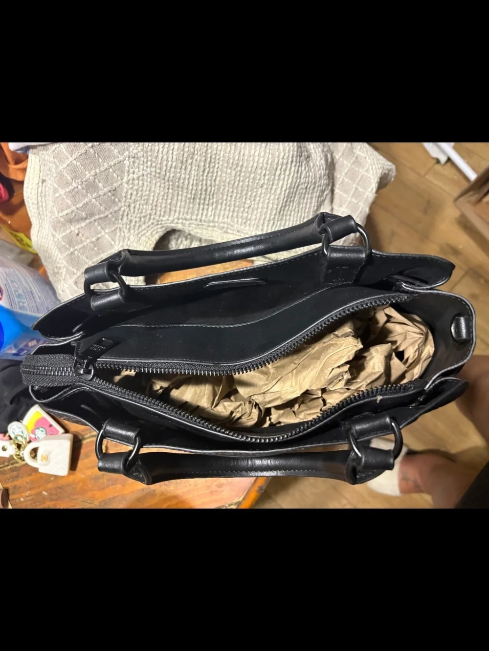 Steve Madden Black Textured Chain-Accent Satchel